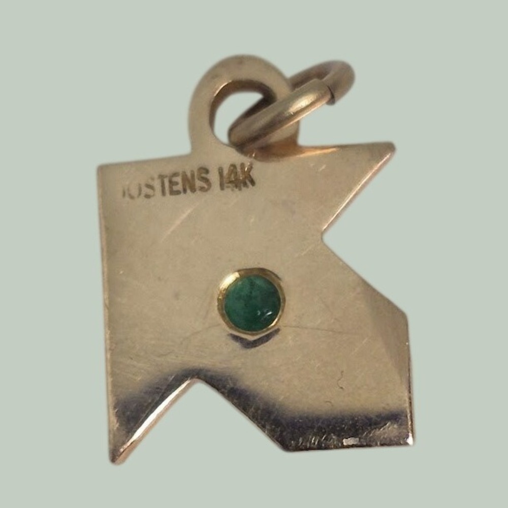 Vintage Jostens 14K Yellow Gold Emerald Star Pendant Charm Award Service 14Kt
